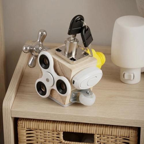 Wooden busy cube - cube, key